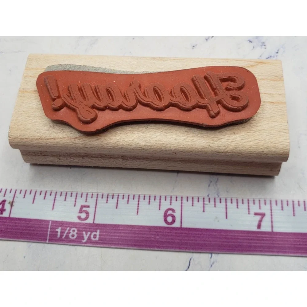 Hooray! Cursive Script Wood Mounted Rubber Border Stamp